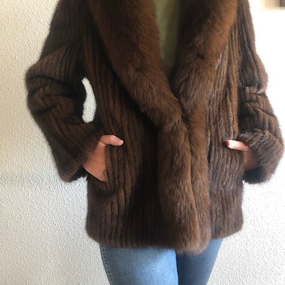 Vintage Mink Fur Coat with Fox Trim - Picture 3 of 9